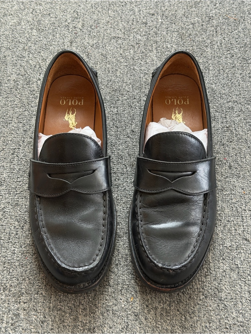 Polo by Ralph Lauren Black Leather Penny Loafers - Men's Slip-On Dress Shoes